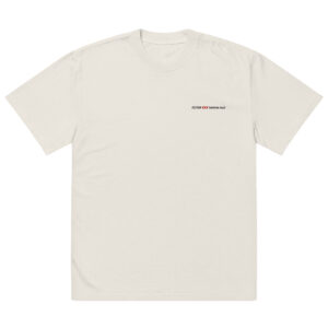 The Oversized faded t-shirt is a plain, light beige top with subtle fading and small black ADAM XXX tastes oud text on the left chest. It features an oversized fit and a minimalistic design with no extra graphics or patterns.