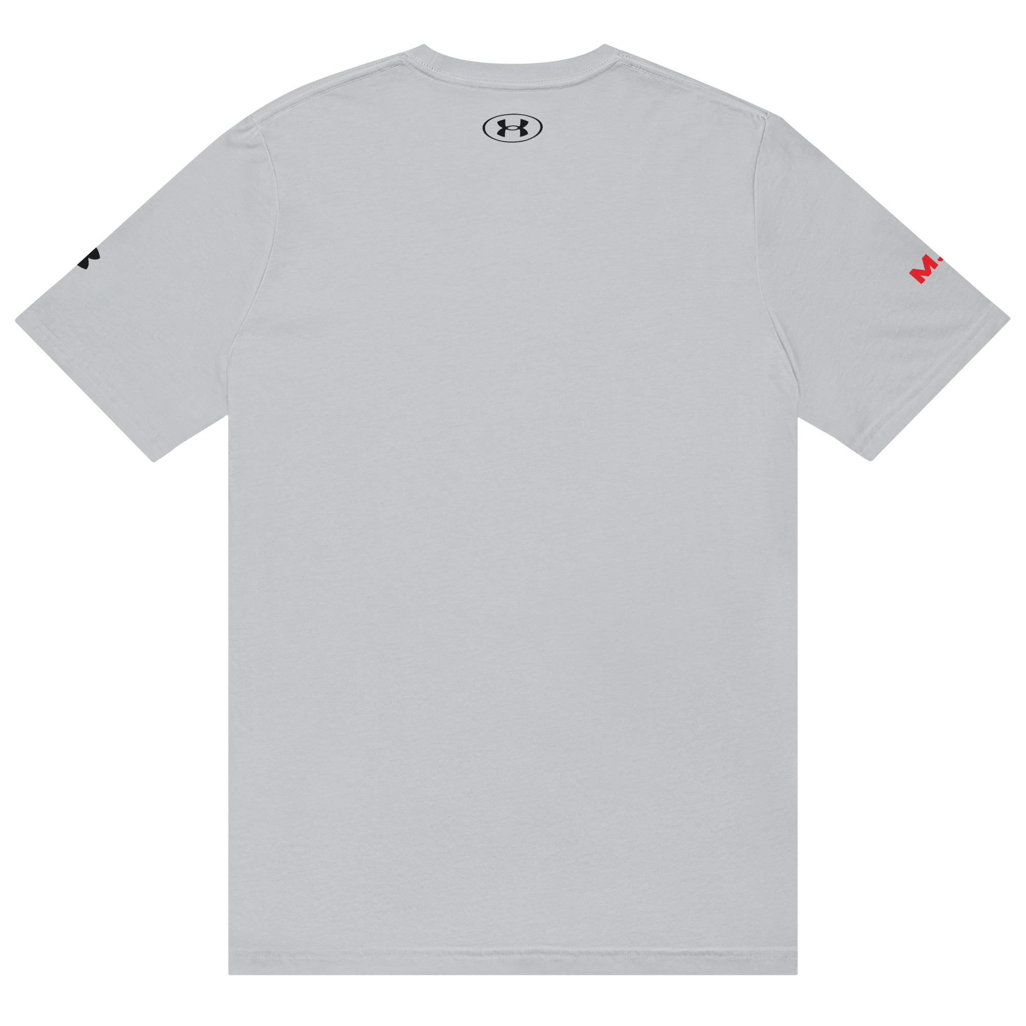 The Under ArmourⓇ athletic t-shirt features a light gray back view, a black logo below the collar, MAP in red on the right sleeve, and an embroidered CHAMP detail for added style. The Under ArmourⓇ athletic t-shirt features a light gray back view, a black logo below the collar, MAP in red on the right sleeve, and an embroidered CHAMP detail for added style.